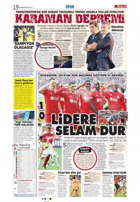 Spor Şöleni - 30.12.2019 Gazete Manşeti